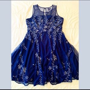 Blue dress with mesh detailing